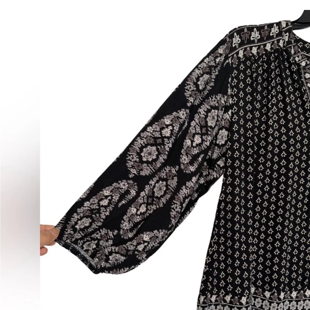 Knox Rose Black and Cream Boho Patterned Blouse Sz Large - Picture 5 of 8